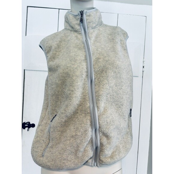 Vintage Eddie Bauer Vest Womens Tan Sherpa  Fleece Full Zip Medium Polartec - Picture 1 of 16
